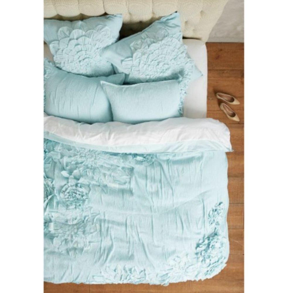 ANTHROPOLOGIE QUEEN GEORGINA MINT AQUA DUVET COVER